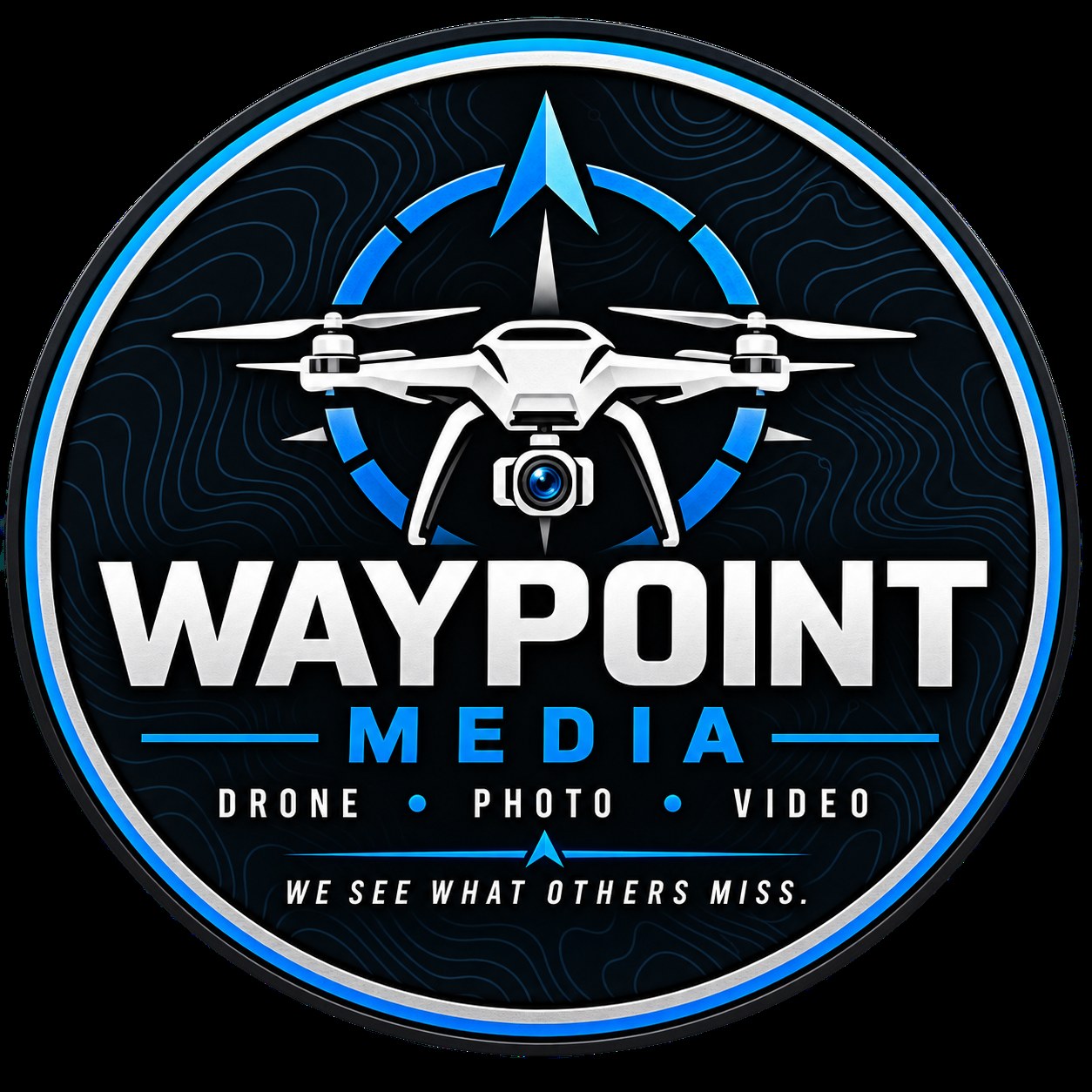 Waypoint Media compass and drone emblem